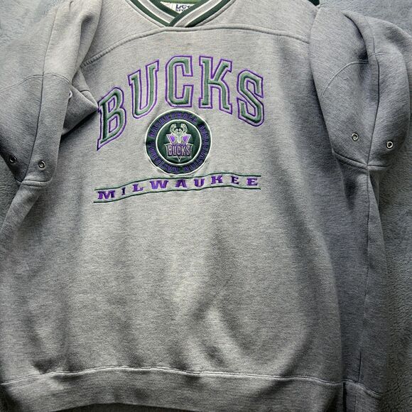 Vintage Milwaukee Bucks Sweatshirt Sz XL Gray Green NBA Basketball Crewneck 90s - Picture 7 of 14